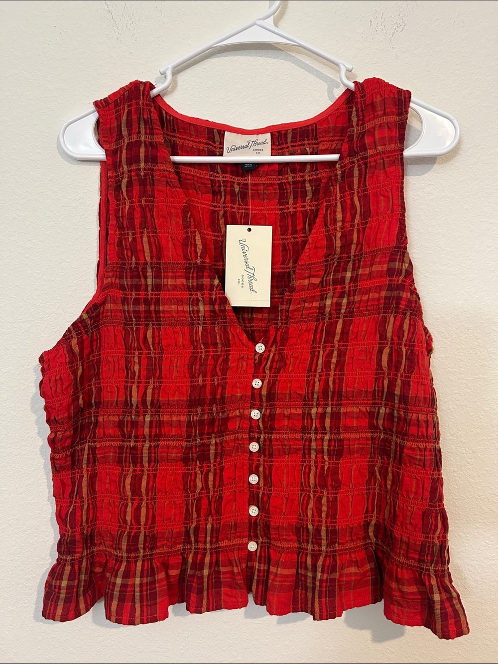 Universal Thread Red Plaid Button-Front Tank Top